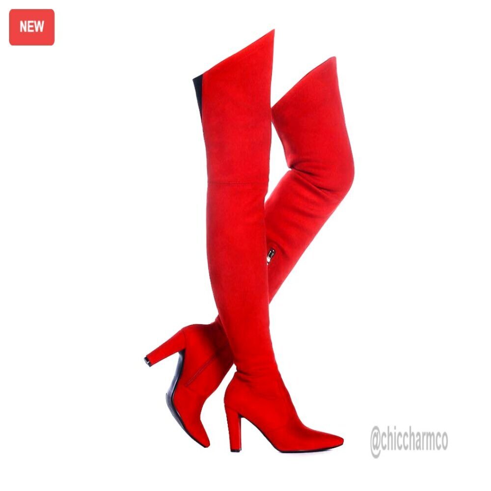 Stretch Suede Chunky Heel Over The Knee Boots Thigh High